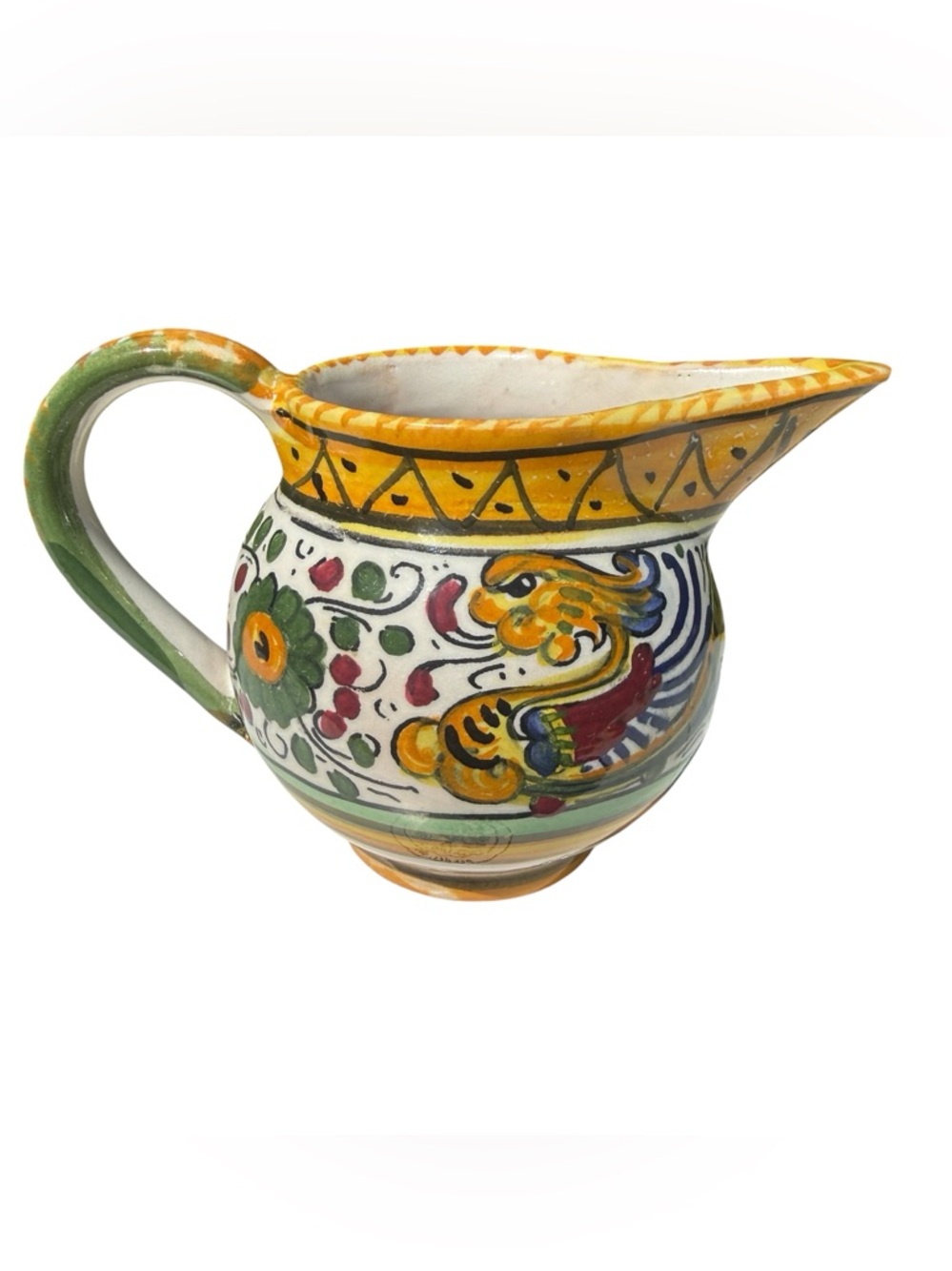 VTG Italian Hand Painted Ceramic Creamer Deruta Style Majolica Pottery Floral